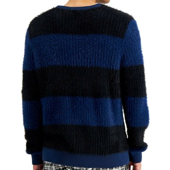 INC International Concepts Men's Timeless Navy Fuzzy Striped Sweater Large - Picture 2 of 4